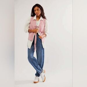 Damson Madder Dilly Vest Jacket in Pink Stripe EU Size 8/ US Size 4